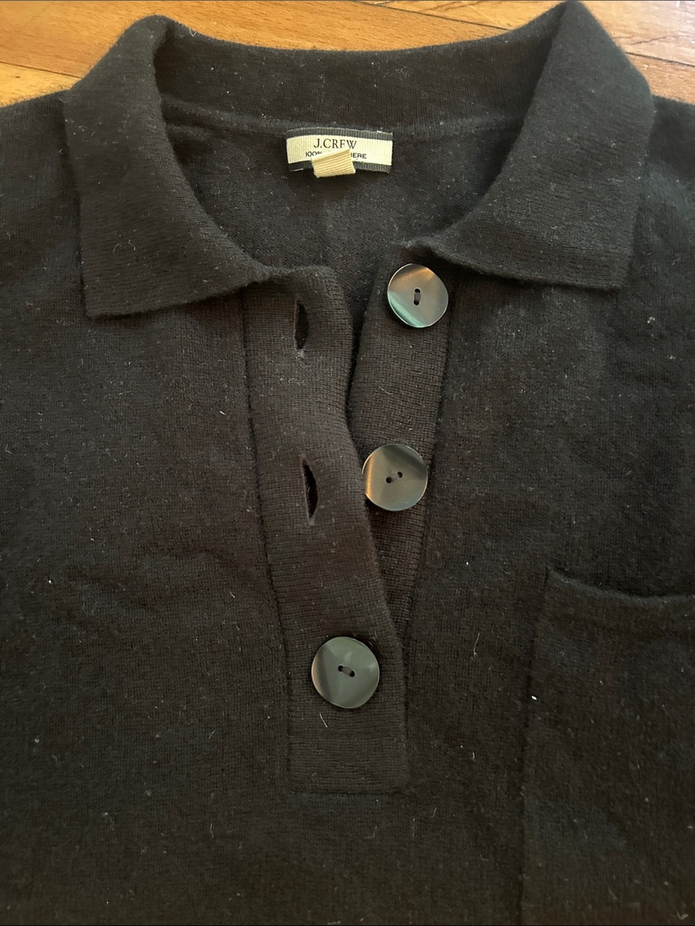 J. Crew Black Cashmere Polo Button Knit Sweater